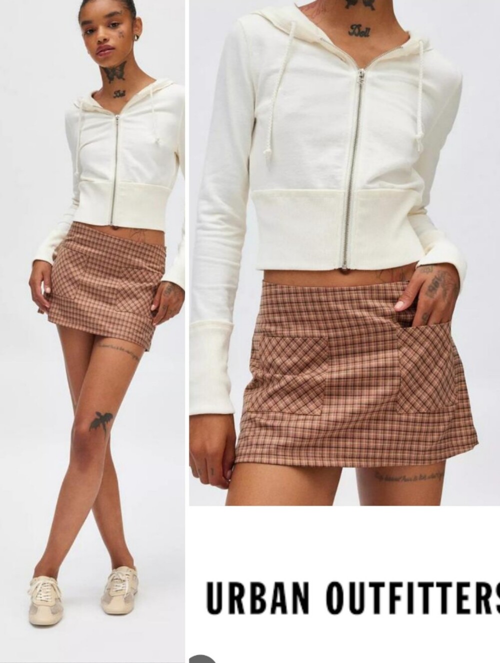 NWOT Urban Outfitters Dariah Plaid Patch Pocket Low Rise Mini Skort 14/16 Brown